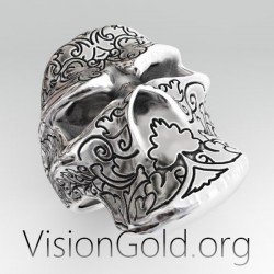 Handmade Real Pure Silver Gothic Skeleton Skull Rings Men Fashion Punk Rock Carving Carved Engraved 0347