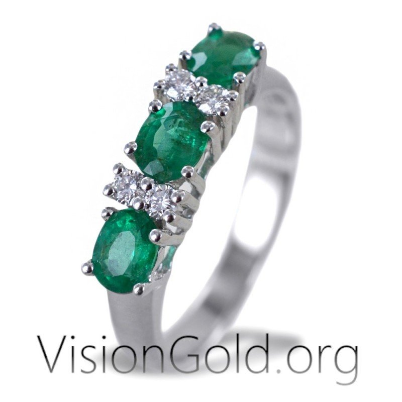 Handmade Gemstone Ring With Emeralds And Brilliant Diamonds 0920