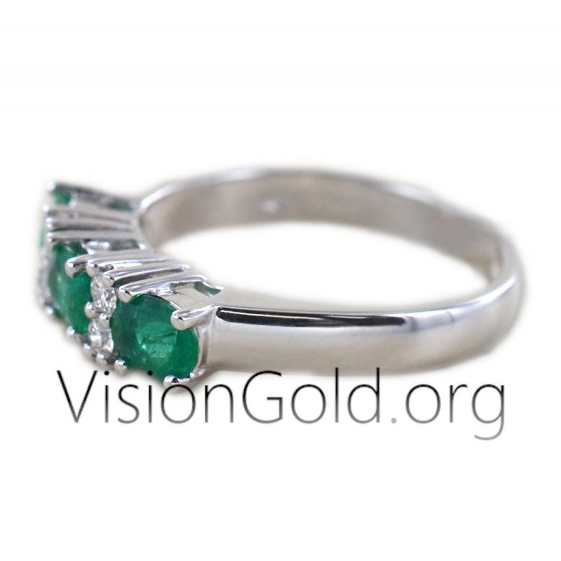 Handmade Gemstone Ring With Emeralds And Brilliant Diamonds 0920