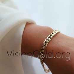 Unisex  Χειροποιητη Ασημενια  Cuban Αλυσιδα Χεριου  6mm 0018