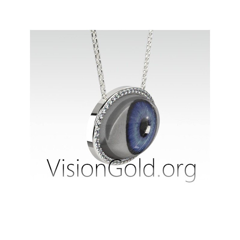 Unique Handmade Women's Eye Necklace With Brilliant Diamonds In 18K Gold 0625