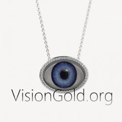 Unique Handmade Women's Eye Necklace With Brilliant Diamonds In 18K Gold 0625