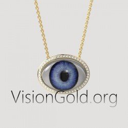 Unique Handmade Women's Eye Necklace With Brilliant Diamonds In 18K Gold 0625