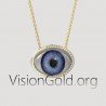 Unique Handmade Women's Eye Necklace With Brilliant Diamonds In 18K Gold 0625