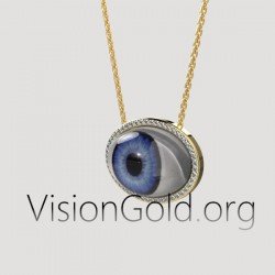 Unique Handmade Women's Eye Necklace With Brilliant Diamonds In 18K Gold 0625