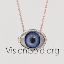 Unique Handmade Women's Eye Necklace With Brilliant Diamonds In 18K Gold 0625