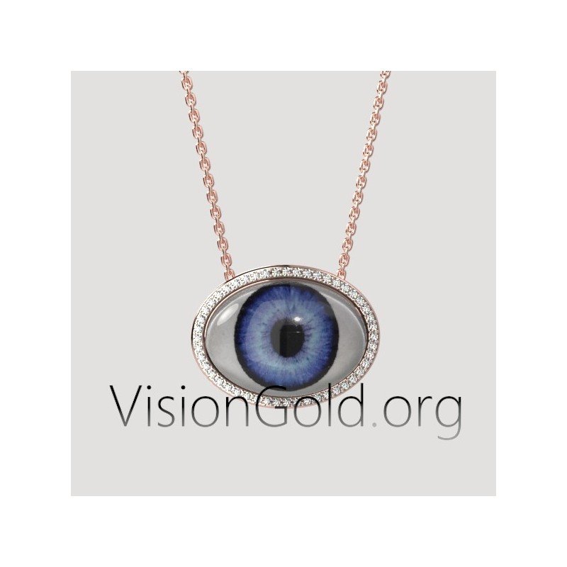 Unique Handmade Women's Eye Necklace With Brilliant Diamonds In 18K Gold 0625