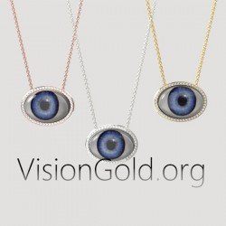 Unique Handmade Women's Eye Necklace With Brilliant Diamonds In 18K Gold 0625