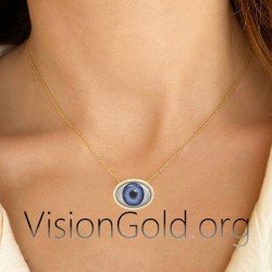 Collar de ojo de mujer hecho a mano único con diamantes brillantes en oro de 18 quilates 0625