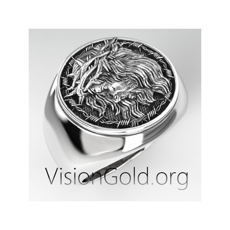 Mens Jesus Silver Ring, Oxidized Jesus Men Ring, Religious Silver Ring, Christian Accessory, Religious Ring 0496