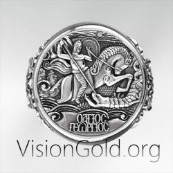 The Saint George the Victorious Archangel Men's Ring Silver 925 Signet Guard 0479