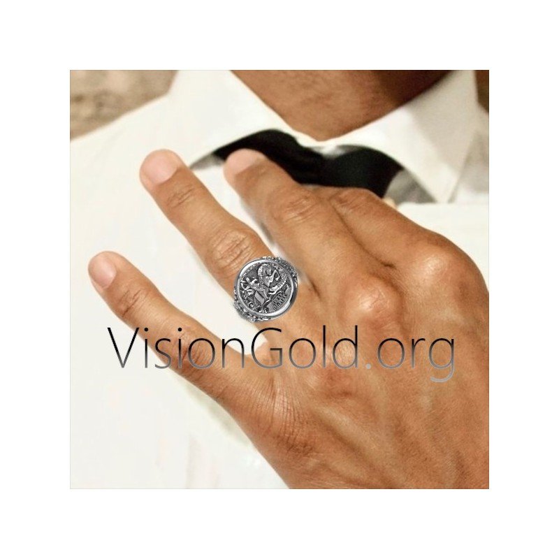 The Saint George the Victorious Archangel Men's Ring Silver 925 Signet Guard 0479