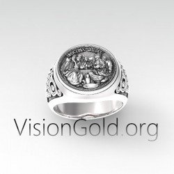 Unique Handcrafted 925 Sterling Silver Genuine Men's Ring Last Supper | Greek Russian Orthodox Ring 0476