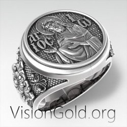 Anillo de plata hecho a mano para hombre con San Juan - Anillo de creyente ortodoxo 0421
