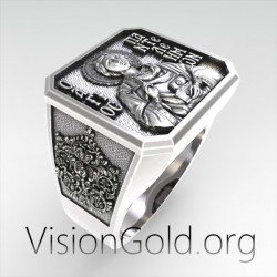 Серебряное мужское кольцо монастырь ручной работы Святой Пантелеимон 0428