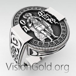 Серебряное мужское церковное кольцо со святым Димитрием Монастырские кольца со святыми 0412