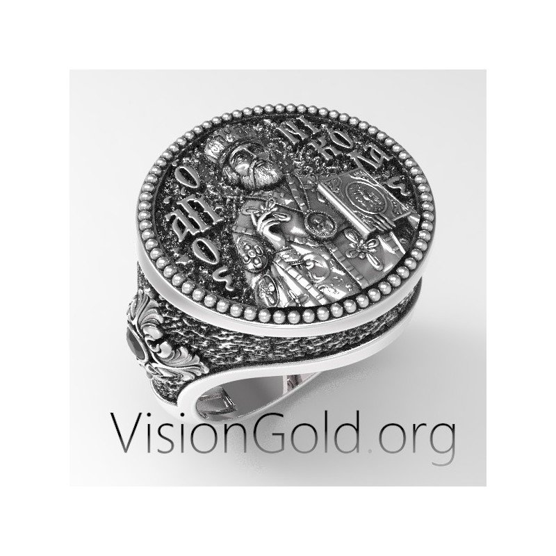 Nuevo Anillo de Plata para Hombre Actualizado Agios Nikolaos - Anillos de Santos 0382