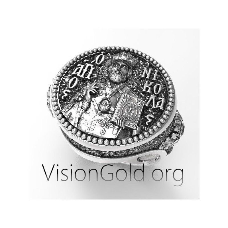 Nuevo Anillo de Plata para Hombre Actualizado Agios Nikolaos - Anillos de Santos 0382