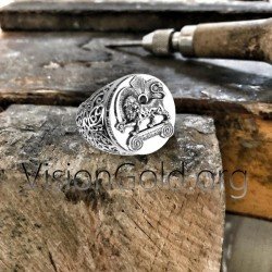925 Silver Men's Gift Maned Lion King Signet Ring Jewelry Gift for him Sterling Silver 0505