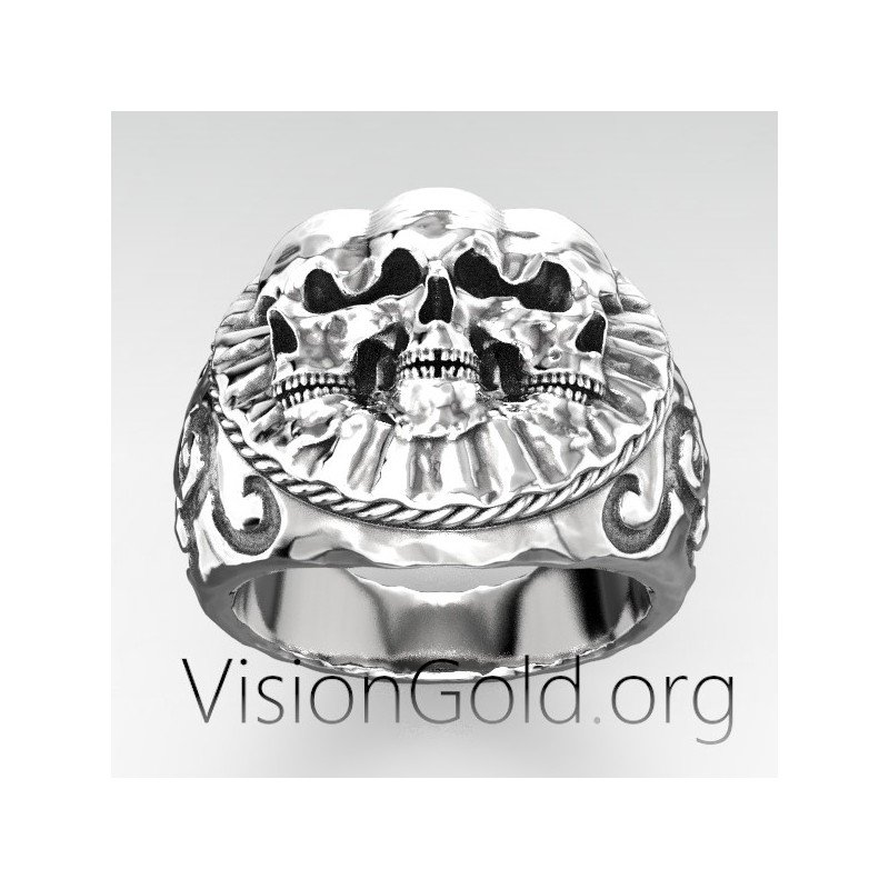 Gothic punk gift Silver Men's Ring With Skulls by VisionGold®  0477