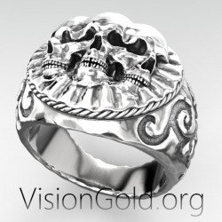 Gothic punk gift Silver Men's Ring With Skulls by VisionGold®  0477