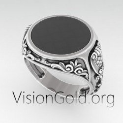 Mens Handmade Ring, Black Onyx Gemstone Ring, Men Sterling Silver Ring, 925k Silver Men Jewelry 0486