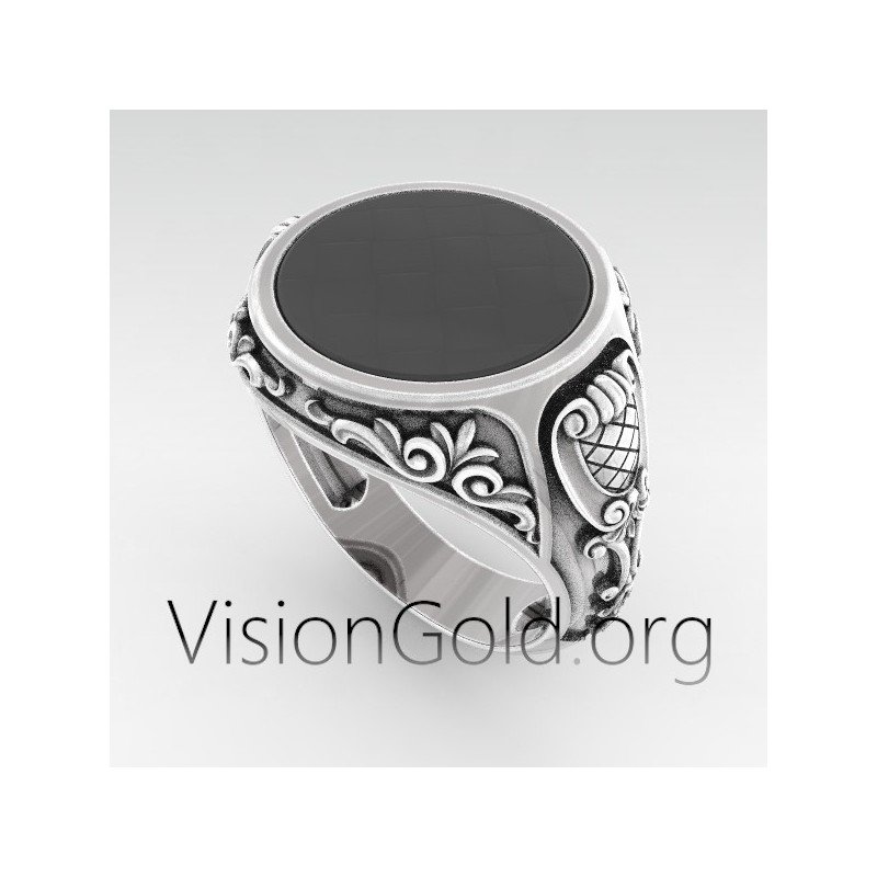 Mens Handmade Ring, Black Onyx Gemstone Ring, Men Sterling Silver Ring, 925k Silver Men Jewelry 0486