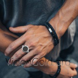 Anillo de plata para hombre con piedra negra 0486