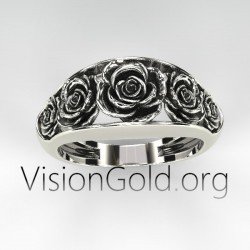 Boho Gipsy 925 Silber Ring mit Rosen 0856