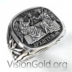 Orthodox Signet Mens Silver 925 Ring Save and Protect. Chevaliere. Synaxis of the Archangels 0511