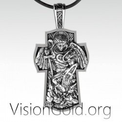 Sterling Silver  Unisex Cross Saint Michael Guardian Protect Cross Religious Jewelry Gift 0143