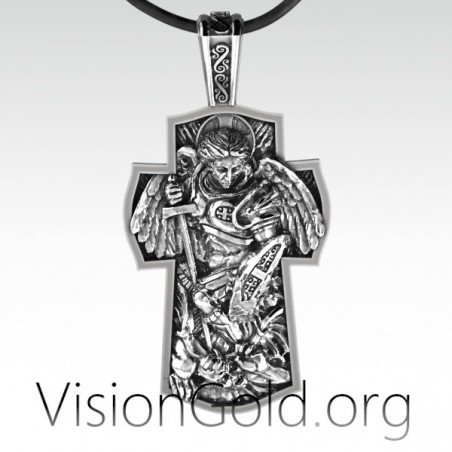 Sterling Silver Unisex Cross Saint Michael Guardian Protect Cross Religious Jewelry Gift 0143