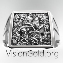 Saint George Warrior & Dragon Russian Orthodox Prayer Ring Sterling Silver 0516