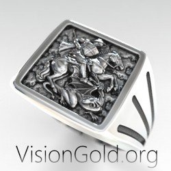 Серебряное мужское кольцо-печатка со Святым Георгием 0516