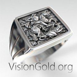 Saint George Warrior & Dragon Russian Orthodox Prayer Ring Sterling Silver 0516