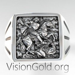 Ασημενιο Ανδρικο Δαχτυλιδι Σφραγιδα Με Τον Αγιο Γεωργιο 0516