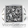 Saint George Warrior & Dragon Russian Orthodox Prayer Ring Sterling Silver 0516