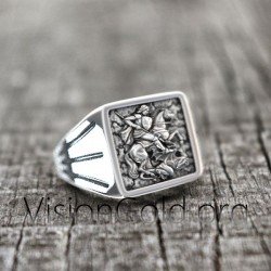 Ασημενιο Ανδρικο Δαχτυλιδι Σφραγιδα Με Τον Αγιο Γεωργιο 0516