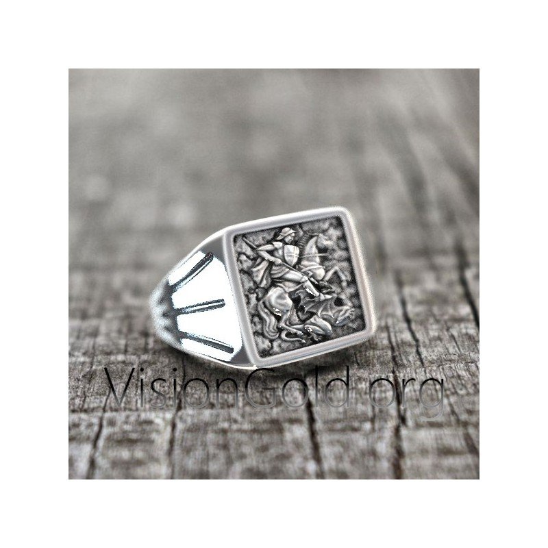 Saint George Warrior & Dragon Russian Orthodox Prayer Ring Sterling Silver 0516