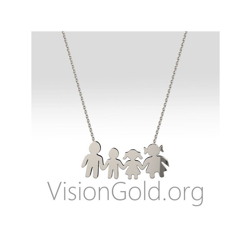 Семейное ожерелье с дизайном мама папа девочка и мальчик 0381