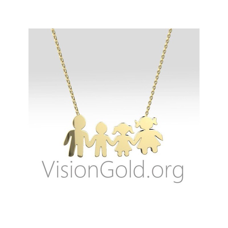 Семейное ожерелье с дизайном мама папа девочка и мальчик 0381