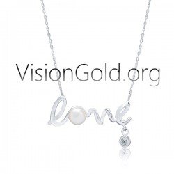 VisionGold.org® Damen Silber Halskette Liebe Mit Perle und Zirkonia 0658