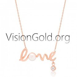 VisionGold.org® Collar love de plata para mujer Con perla y circonita 0658