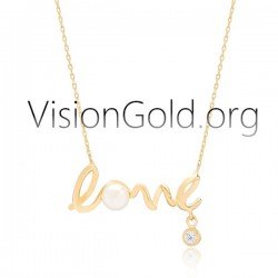 VisionGold.org® Γυναικείο ασημένιο κολιέ love Με πέρλα και ζιργκόν 0658