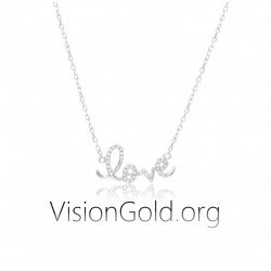 VisionGold.org® Ασημένιο κολιέ love με ζιργκόν πέτρες- γυναικεία κολιέ 0657