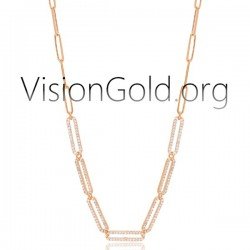 VisionGold.org® | Collar de cadena de plata con piedras de circón - collar de mujer 0656