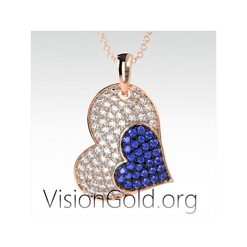 Visiongold.Org® Γυναικειο Κρεμαστο Κολιε Με Διπλη Καρδια|Κολιε Καρδια Για Ζευγαρια 0587