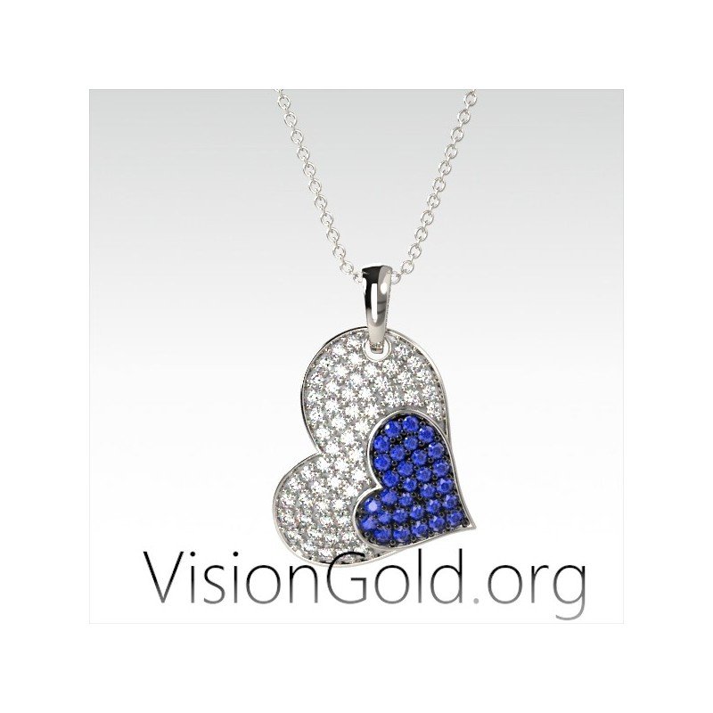Visiongold.Org® Женское колье с подвеской в ​​виде двойного сердца|Ожерелье для пары в форме сердца 0587