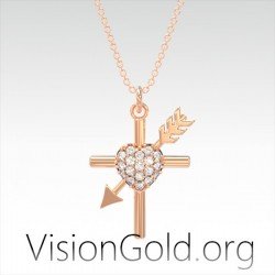 Visiongold.Org® Kreuz mit Herz und Pfeil|Kreuz Herz mit Reiher Pfeil 0549