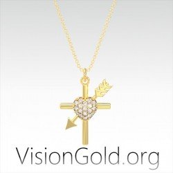 Visiongold.Org® Kreuz mit Herz und Pfeil|Kreuz Herz mit Reiher